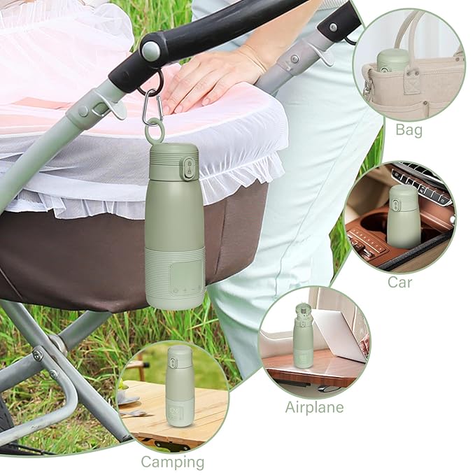 Portable Bottle Warmer for Travel - Dual Heating Modes for Breast Milk & Water, Fast 3-Min Heat, 12oz Large Capacity, Long-Lasting Battery, Fits Most Bottles