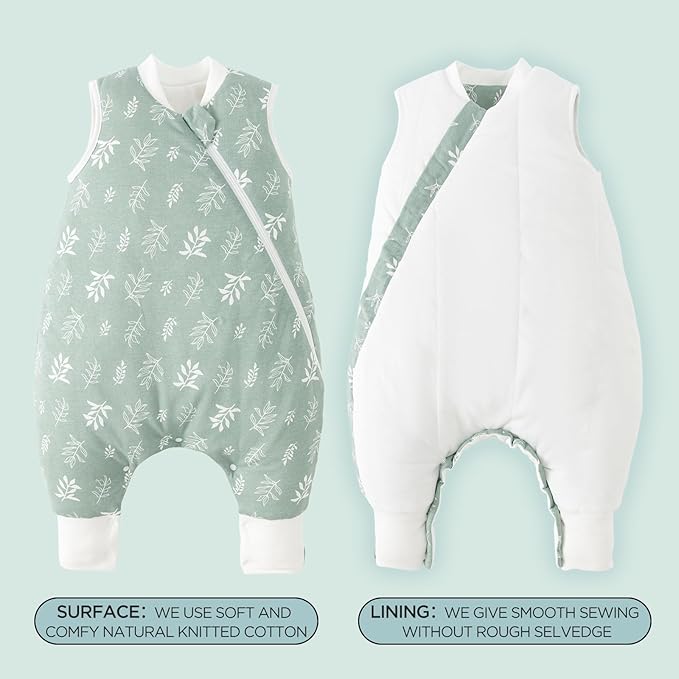 Duomiaomiao 1.5 TOG Toddler Sleep Sack 24-36 Months 100% Cotton Four Season Side Open Zipper Baby Sleep Sack with Feet, Breathable Toddler Wearable Blanket