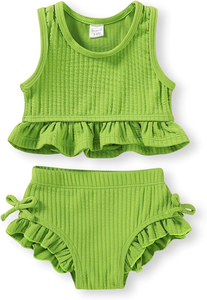 HAPPYMA Baby Swimsuit Toddler Girl Bathing Suit Summer Solid Color Bikini Set Beach Two Piece Swim Wear