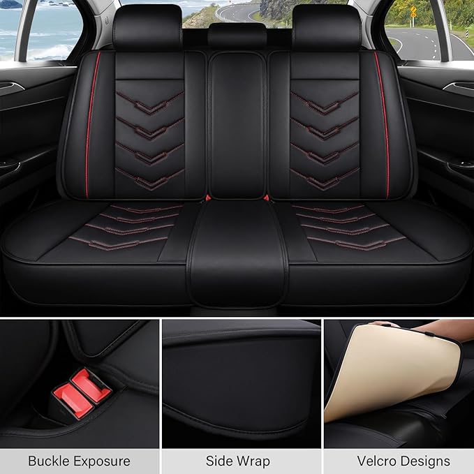 Leather Car Seat Covers Fit for LR Defender 2020-2025, 5 Seater Waterproof and Wear-Resistant Seat Cover Interior Accessories(Full Set,Black&Red)