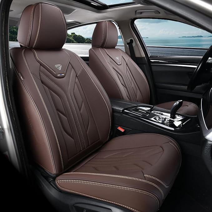 Coverado Car Seat Covers Full Set, Car Seat Protectors Leather Seat Covers for Cars, Automotive Seat Covers Car Accessories Universal Fit for Most Sedans SUV Pick-up Truck(Coffee)