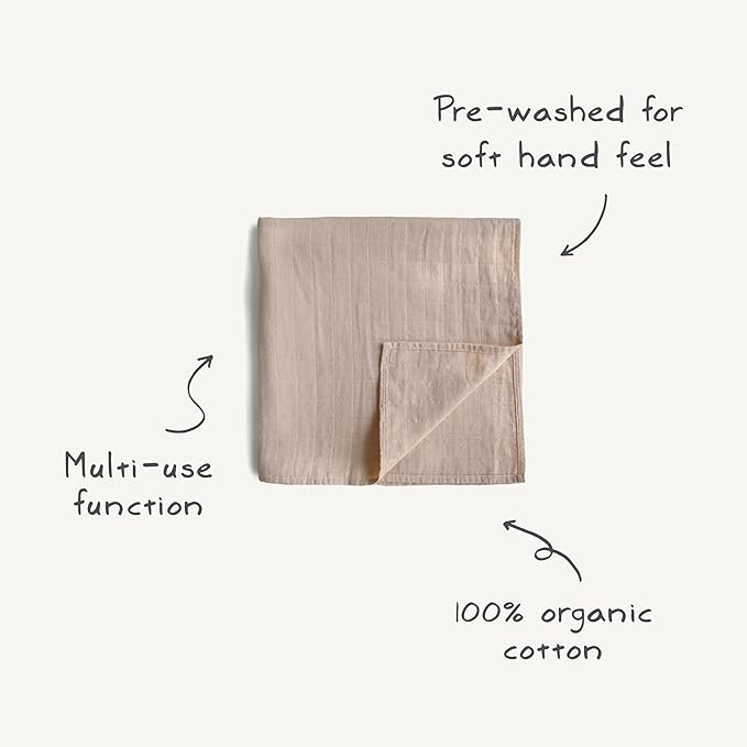 mushie Muslin Baby Swaddle Blanket | 100% Organic Cotton (Blue Flowers)