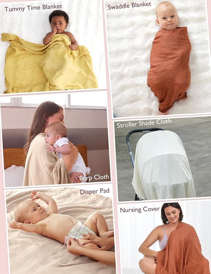 Momcozy Muslin Swaddle Blankets, Ultra Soft Neutral Swaddle Blanket, Breathable Large 47'' x 47'' Baby Infant Newborn Boys Girls Swaddling Receiving Blanket Wraps, Retro Red Brown