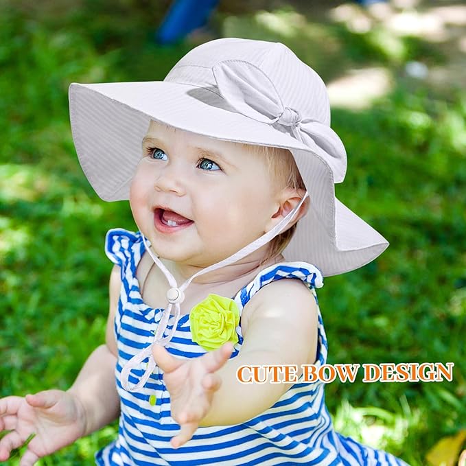 Baby Girl Sun Hat Summer Foldable Beach Hats with UPF50+ Sun Protection Wide Brim Toddler Bucket Hat Cap