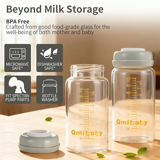 Breast Milk Storage Bottles 240ml 8oz BPA-Free Leak-Proof Baby Bottle for Breastmilk Storage Wide Neck Bottles with Screw Ring Sealing Disk Breastfeeding (Grey, 240ml-2Packs)