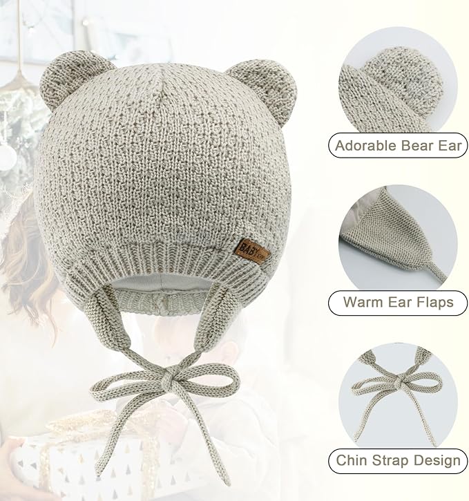 XIAOHAWANG Baby Hat Cute Bear Toddler Earflap Beanie Warm for Fall Winter