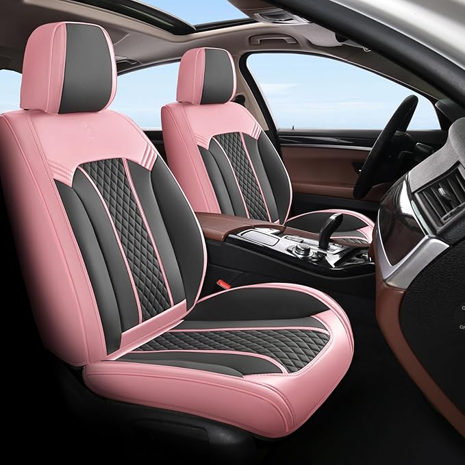 Doogo Seat Covers, Car Seat Covers, Breathable Front Seat Covers, Universal Non-Slip Seat Cushion Pink Automotive Seat Covers Accessories for SUV Sedan Truck Truck-Pink/Gary