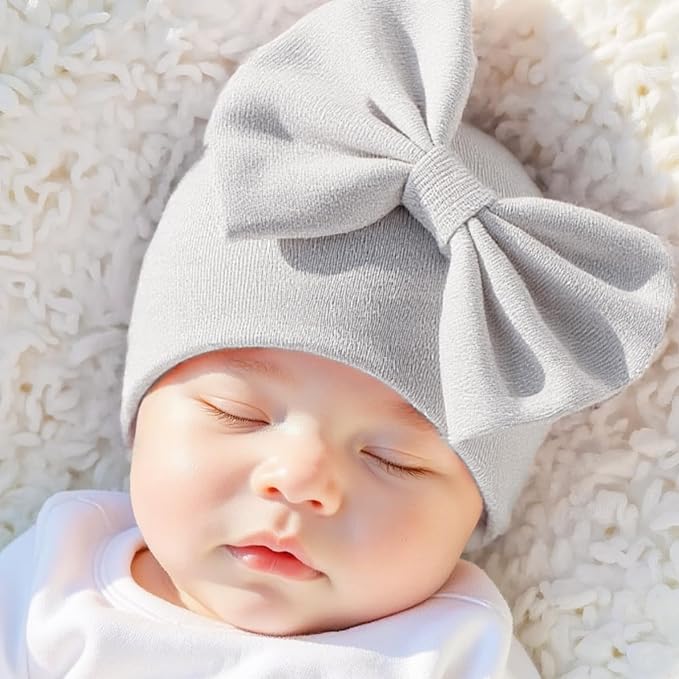 Bamery Newborn Baby Girl Hat Cotton Baby Bow Beanie Preemie Hats Spring Infant Hats for Girls 0-12 Months