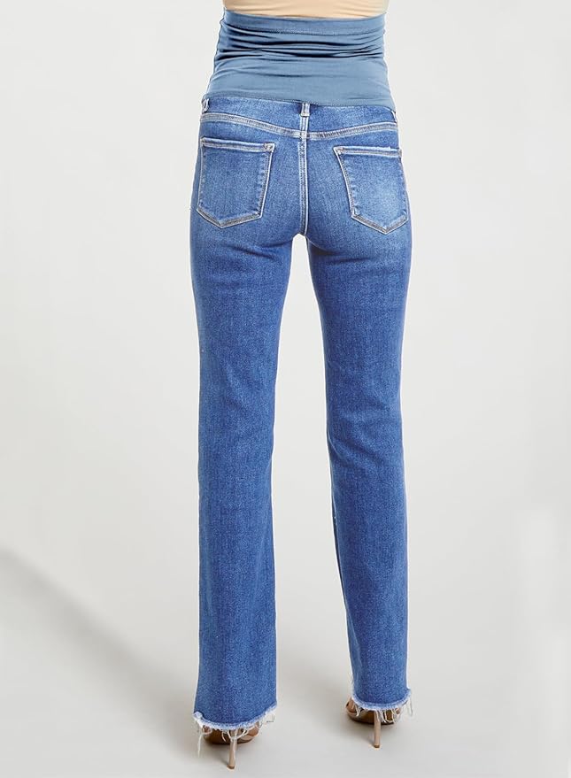 BLENCOT Maternity Jeans for Women Over Belly Pregnancy Pants Comfy Pregnant Jeans Flare Denim Jeans with Pockets