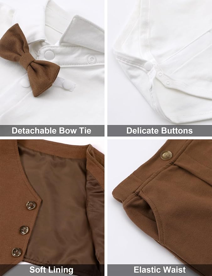 A&J DESIGN Baby Boy Suits Clothes Infant Toddler Formal Gentleman Outfits, Dress Shirt + Vest + Bow Tie + Pants Wedding Set