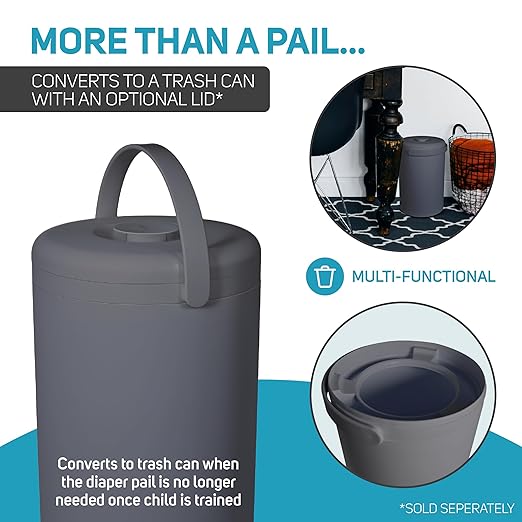 L.A. Baby Magic Diaper Pail - Patented 100% Odor-Free System with Child-Safe Lock - Award-Winning Design - No Refills Required - Works with Regular Trash Bags - Gray