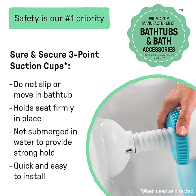 Ingenuity My Bath Seat for Sit-Up Baby Bathing, Sure & Secure Suction Cups, ASTM Safety Tested & Approved, Backrest for Assisted Sitting, Easy Setup & Storage, Gray