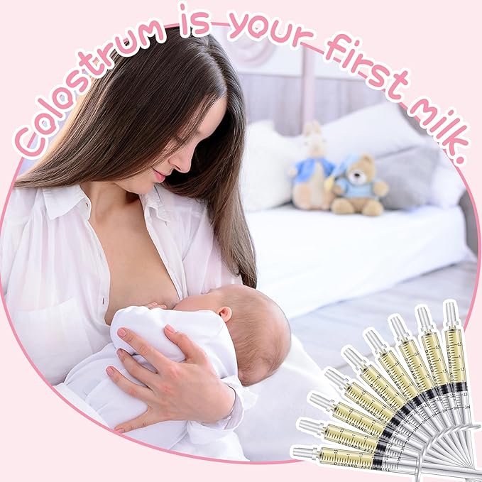 Trelaco Colostrum Collector Kit Include Sterile Sealed Breast Milk Syringes with Caps No Needle Colostrum Syringes Stickers 1 Measuring Cup Harvesting Collection for Breastmilk(100 Sets,3 ml)