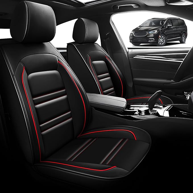 Seat Cover for Chrysler Car Pacifica 2004-2025 | Car Seat Covers Front Seats, Waterproof Seat Protectors, Automotive Front Seat Covers (Front Seat, Black&Red Line)