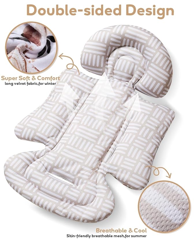 Infant Insert, Enlarged Head Support for Baby, Reversible Newborn Insert with 3 Strap Covers, 2-in-1 Baby Cushion for Stroller, Swing, Bouncer, Rocker - Yellow Cat