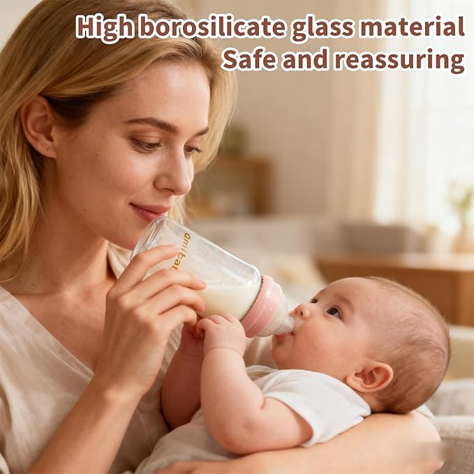 Breast Milk Storage Bottles 240ml 8oz BPA-Free Leak-Proof Baby Bottle for Breastmilk Storage Wide Neck Bottles with Screw Ring Sealing Disk Breastfeeding (Pink, 240ml-4Packs)