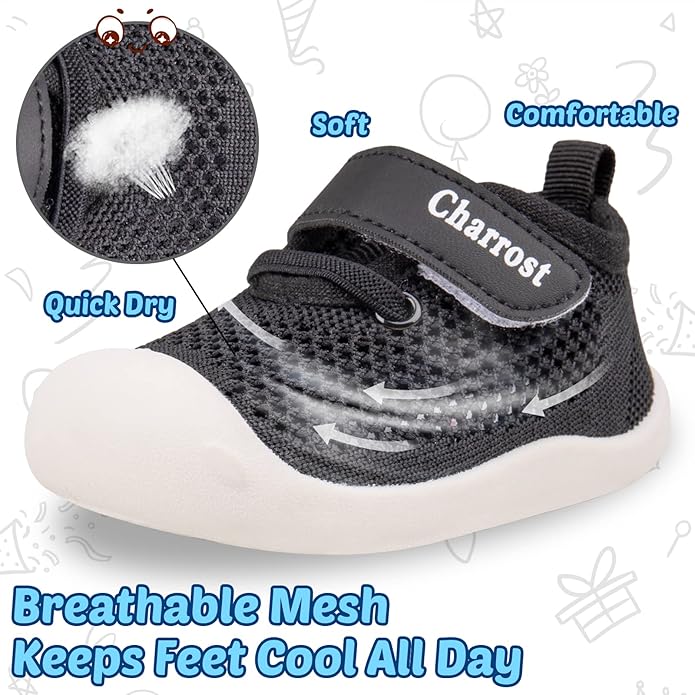 Baby Walking Shoes Toddler Girl Boy Soft Sole Breathable Cotton Canvas Shoes Infant Lightweight Non-Slip Safer Slip-on First Walkers Shoes Casual Tennis Wide Sneakers Rubber Soles Running Outdoor