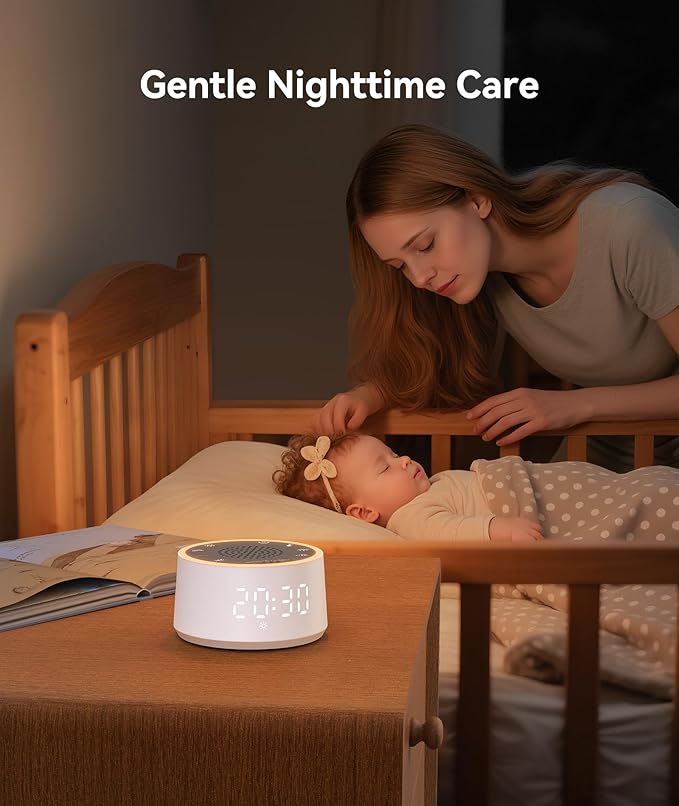 Dreamegg Sound Machine with Nursery Lamp - Sound Machine Baby, Soothing Sounds, Timer, Memory Function, 10 Colour Night Light, White Noise Machine Alarm Clock for Newborn Baby Registry Gift, White