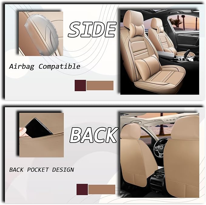 Car Seat Covers for Chevy Traverse 2009-2025 | 5-Seats Seat Covers, Waterproof Seat Protectors, Automotive Seat Covers (Full Set with Pillow,Beige)