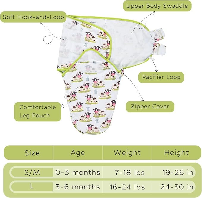 LollyBanks Baby Swaddles, 100% Organic Cotton Swaddle for Newborns Boys and Girls, 0-3 Months Swaddle Sacks with Easy Change Zipper, Baby Registry (Cow Print)