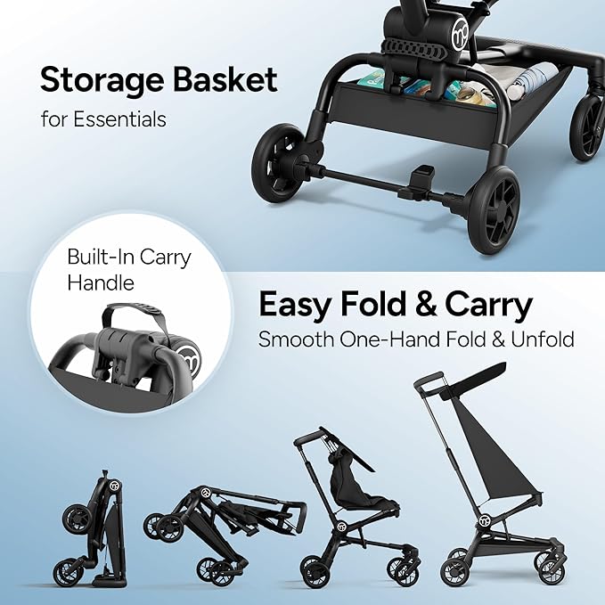 Mompush Jeto Lightweight Travel Stroller – 9.8 lbs Ultra-Compact, One-Hand Fold, Airplane Cabin Approved, All-Terrain Wheels, Smooth Ride for Toddlers, Perfect for Travel & Daily Use