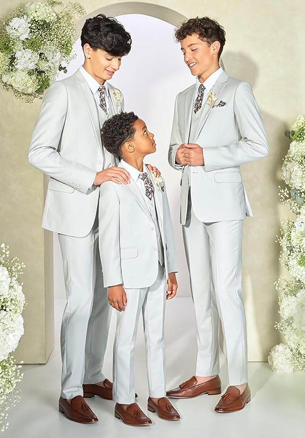 Boys Suit 4 Piece Slim Fit Kids Tuxedo Suit Formal Wedding Outfit Blazer Vest Pants Set with Tie