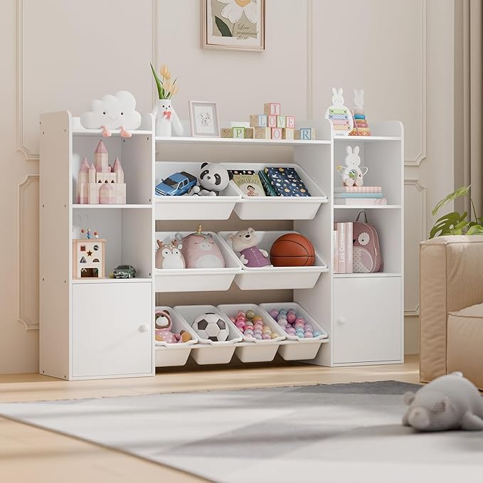 Large Kids Toy Storage Organizer, Toy Organizers and Storag with Bookshelf, Kid Bookshelf and Toy Storage with 6 Storage Cubbies and 8 Storage Bins for Kids' Rooms, Playrooms, and Nurseries