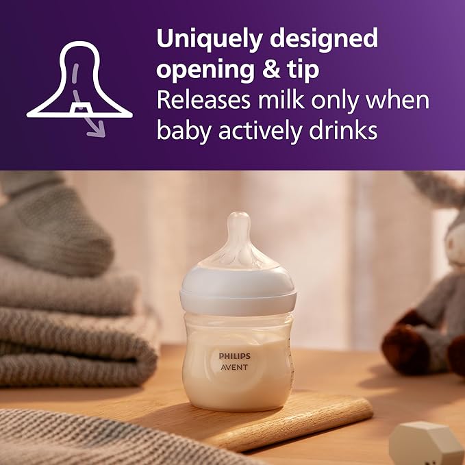 Philips Avent Natural Baby Bottles with Natural Response Nipples (Slow Flow, Flow 2), 4oz, 4-Pack, SCY900/04