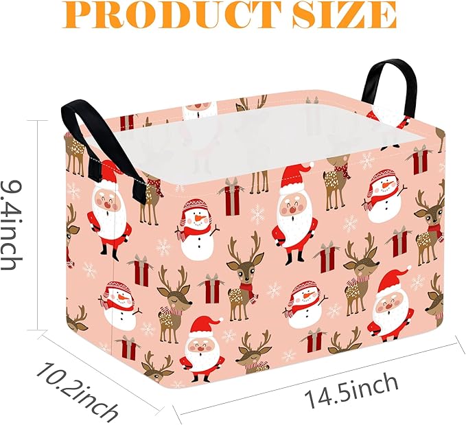 Rectangle Basket, Kids Organizer, Santa Pattern Toy Storage Cube, Clothes Storage Box With Handles for Room Decor