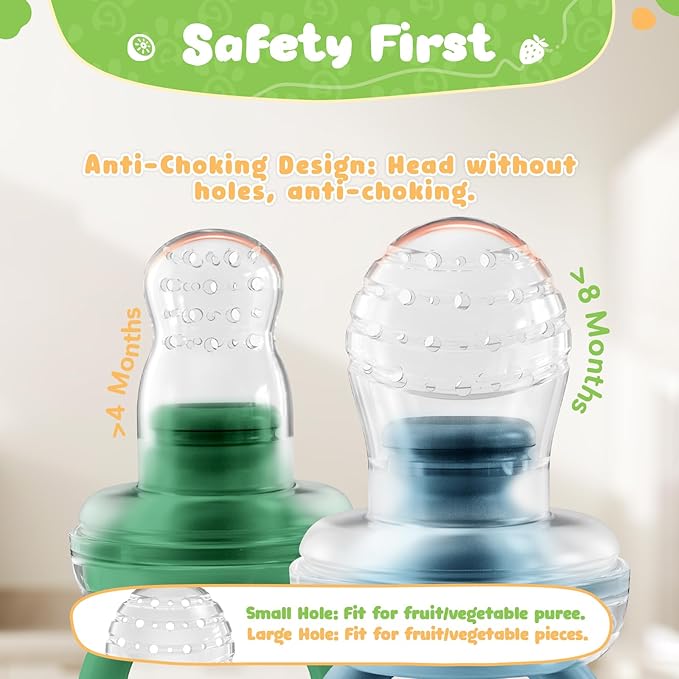 Bear Baby Fruit Food Feeder & Mini Freezer Nibble Tray Combo, 2 Pack Breastmilk Popsicle Molds for Baby Teething Relief, BPA Free Silicone Feeder for Safe Infant Self Feeding, Dishwasher Safe, Green