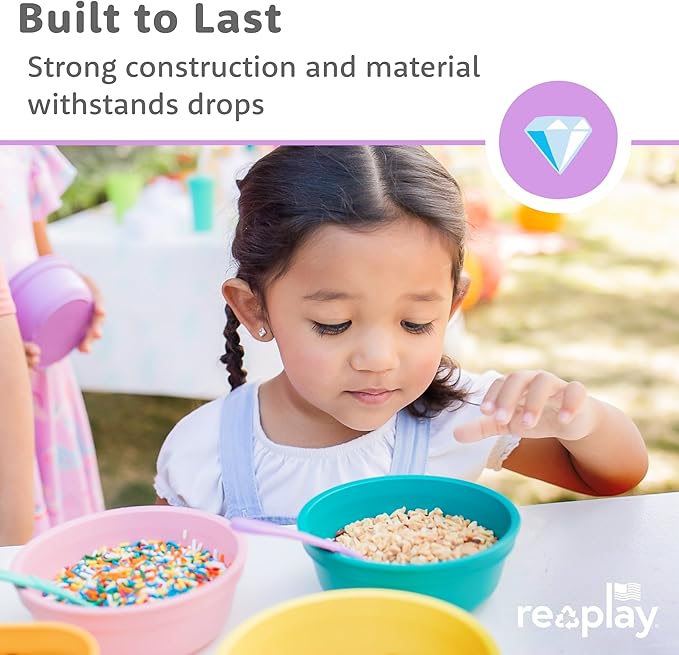Re-Play 12 oz. Toddler Bowls Set of 4 - Kids Deep-Walled, Durable & Reusable Snack and Meal Bowls, Dishwasher & Microwave Safe, BPA-Free, Made in USA from Recycled Plastic, Desert Roses