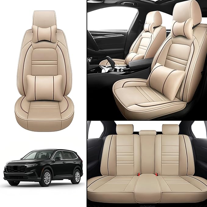 Car Seat Covers for Honda cr-v 2003-2025 | 5-Seats Seat Covers, Waterproof Seat Protectors, Automotive Seat Covers (Full Set with Pillow,Beige)
