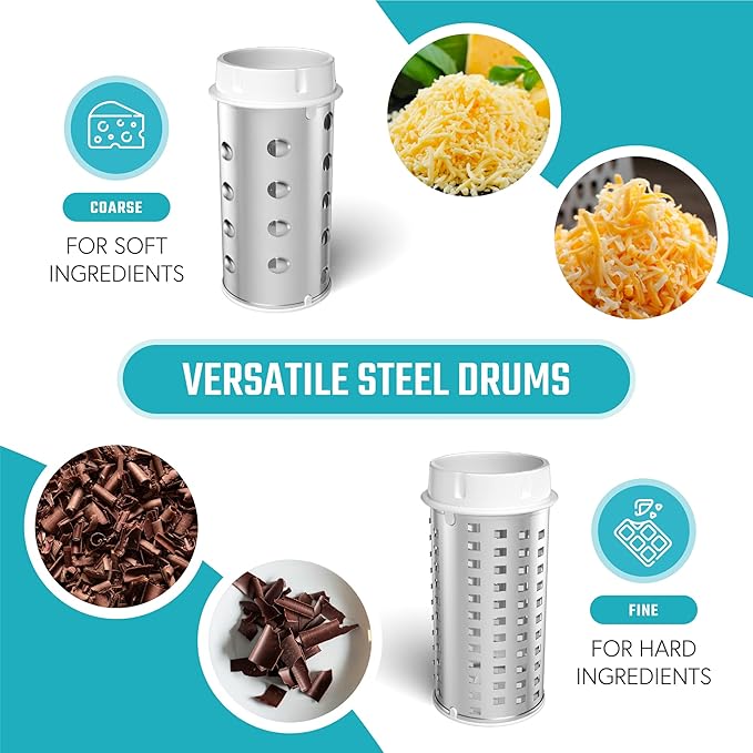 Parmesan Cheese Grater Hand Crank, Restaurant-Grade Rotary Cheese Grater Handheld Italian Style with 2 Stainless Steel Drum Blades is Dishwasher Safe & Easy to Clean