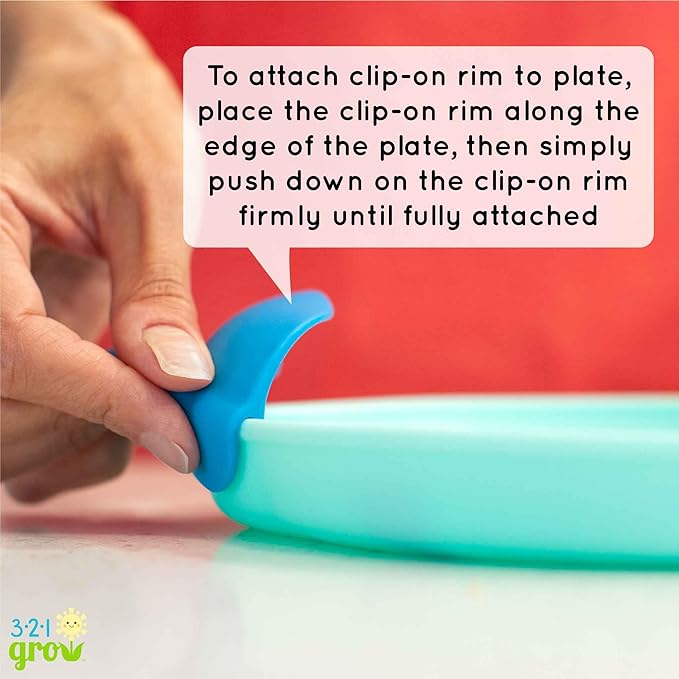 Silicone Easy Scoop & Hold Plate Set - Baby and Toddler Training Plates with Clip-On Rims for Easy Scooping, Self-Feeding and Baby Led Weaning, 6+ months (Midnight)