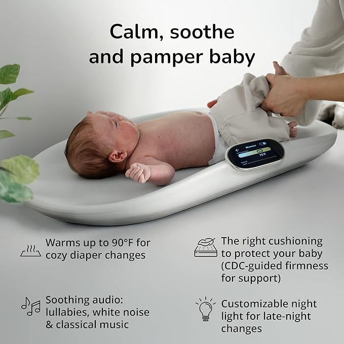 Woddle Multifunctional Smart Baby Changing Pad with Precision Scale for Critical Weight Monitoring + AI App, Noise Machine, Warmer, Night Light, Touchscreen Tracker, All-in-One