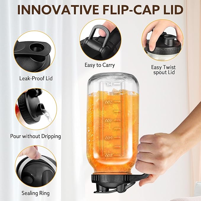 Breast Milk Pitcher, 32 OZ Mason Jar Pitcher with Lid Double Leak Proof,1 Quart Breastmilk Storage Containers for Fridge, Glass Jug for Sun Tea, Juice, Cold Brew Coffee