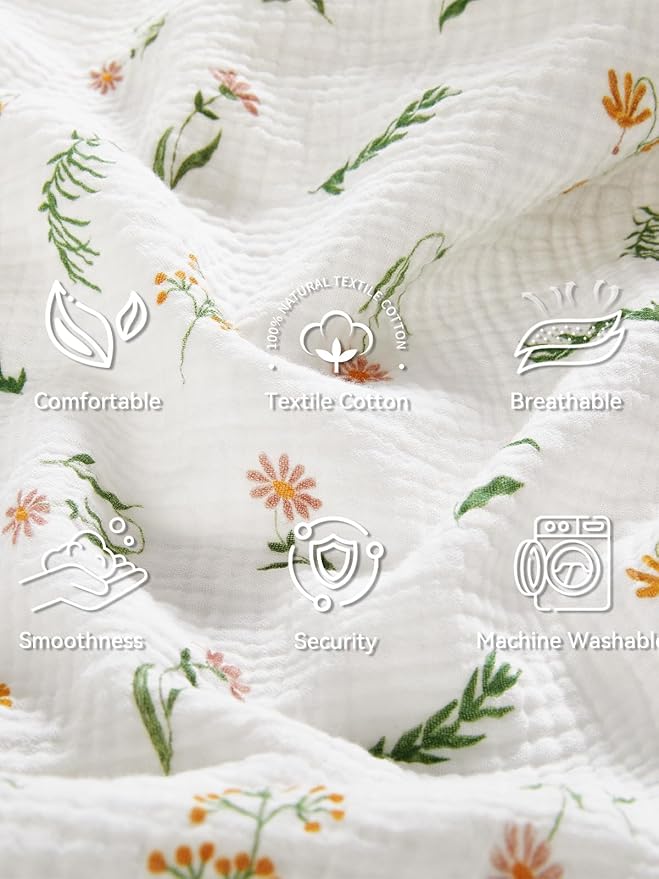 TILLYOU Muslin Toddler Pillowcase 2 Pack, 13x18 Soft Travel Cotton Pillow Case Kids for Boys and Girls, Daisy