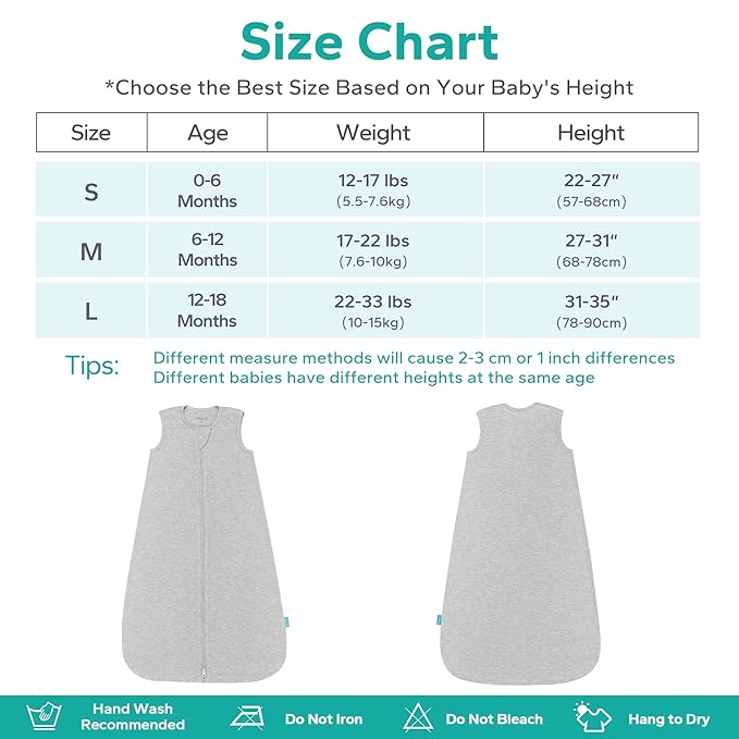 Rayon Made from Bamboo Sleep Sack, 0.5 TOG Wearable Blanket Baby, Sleep Sack 6-12 Months for Spring and Summer, Grey
