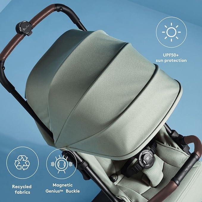 Silver Cross Jet 5 - Full Size TSA Approved Infant & Toddler Travel Stroller - Lightweight, Compact & Easy to Fold, with All-Terrain Wheels and One Hand Full Flat Recline (Sage Green)