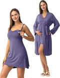 SUNNYBUY Women's Nursing Nightgown Maternity Robe Set, 3 in 1 Labor Delivery Breastfeeding Dress Postpartum Sleepwear