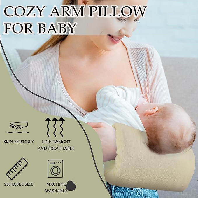 Baby Feeding Arm Pillow Breastfeeding Bottle Nursing Cozy Cradle Pillow for Newborn Soft Double Sided Muslin Cotton Head Support Comfortable Feeding for Mom(Olive Green,Simple)