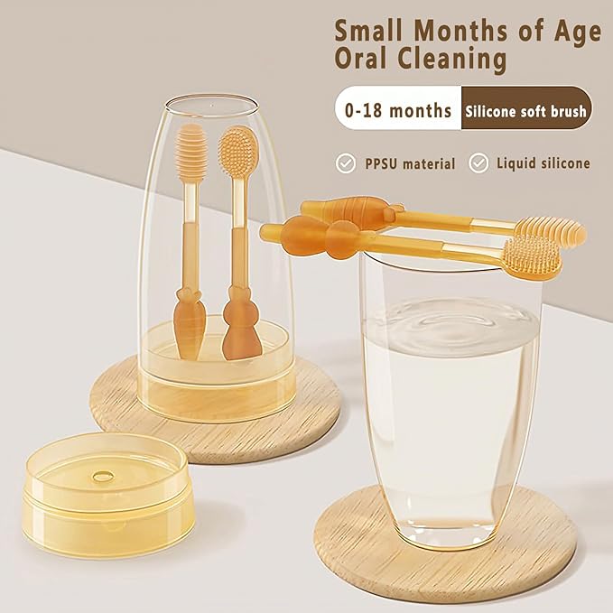 Baby Tooth Brush, Infant Toothbrush 6 to 12 Months, Silicone Toothbrush, Newborn Tongue and Mouth Cleaner Set, Green