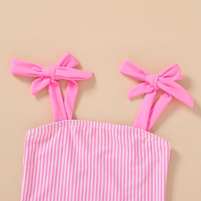 Happy Town Toddler Swimsuit Girl Solid Color Stripe One-Piece Baby Bathing Suits
