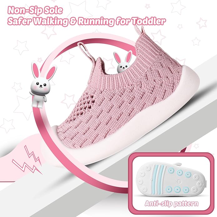 Baby Walking Shoes Toddler Girl Boy Soft Sole Breathable Cotton Canvas Shoes Infant Lightweight Non-Slip Safer Slip-on First Walkers Shoes Casual Tennis Wide Sneakers Rubber Soles Running Outdoor