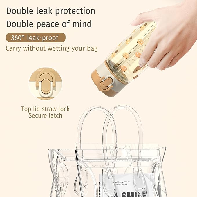 Evorie Tritan Kids Water Bottle for School with Straw, 13oz BPA Free Leak Proof Drinking Cup, Lightweight and Durable Drink Bottle (Honey Bear)