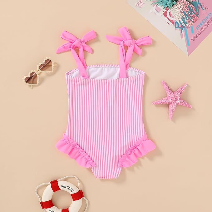 Happy Town Toddler Swimsuit Girl Solid Color Stripe One-Piece Baby Bathing Suits