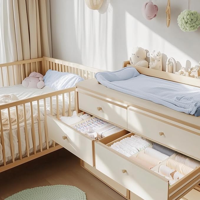 Criusia Drawer Organizer Clothes, 21 Pack Dresser Organizer for Baby Clothes, Underwear, Sock - Foldable Closet Organization and Storage Dividers Bins for Nursery, Bedroom (Beige)