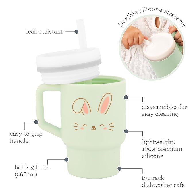 Infantino My 1st Tumbler, Silicone Sippy Cup with Straw & Handle, Spill-Resistant Baby Cup for On-the-Go, BPA-Free Transition Bottle, Bunny