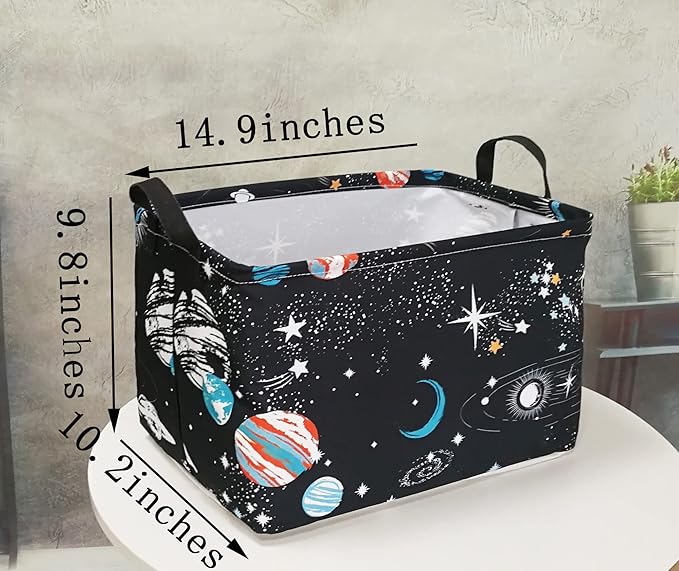 Rectangle Kids Gift Storage Basket Shelf Storage Basket Organizer Box Clothes Laundry Hamper Toys Nursery Basket Baby Laundry Basket with Handles(REC-Black Planet)