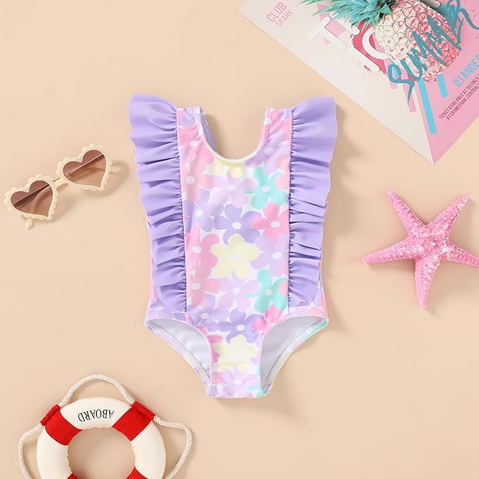 Newborn Baby Girl Ruffle Swimsuit Infant Toddler One Piece Floral Bikini Beach Bathing Swimwear Set